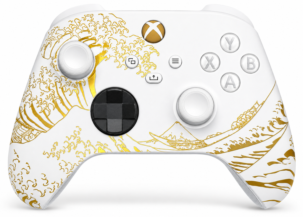Custom Xbox Series X Controller |  Great Golden Wave Kanagawa White Design | Genuine Microsoft Controller | Refurbished | 6 Month Warranty